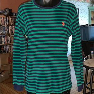 us poli association blue green stripe top knit M
